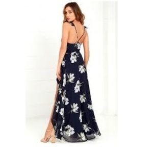 All Mine Navy Blue Floral Print HighLow Wrap Dress